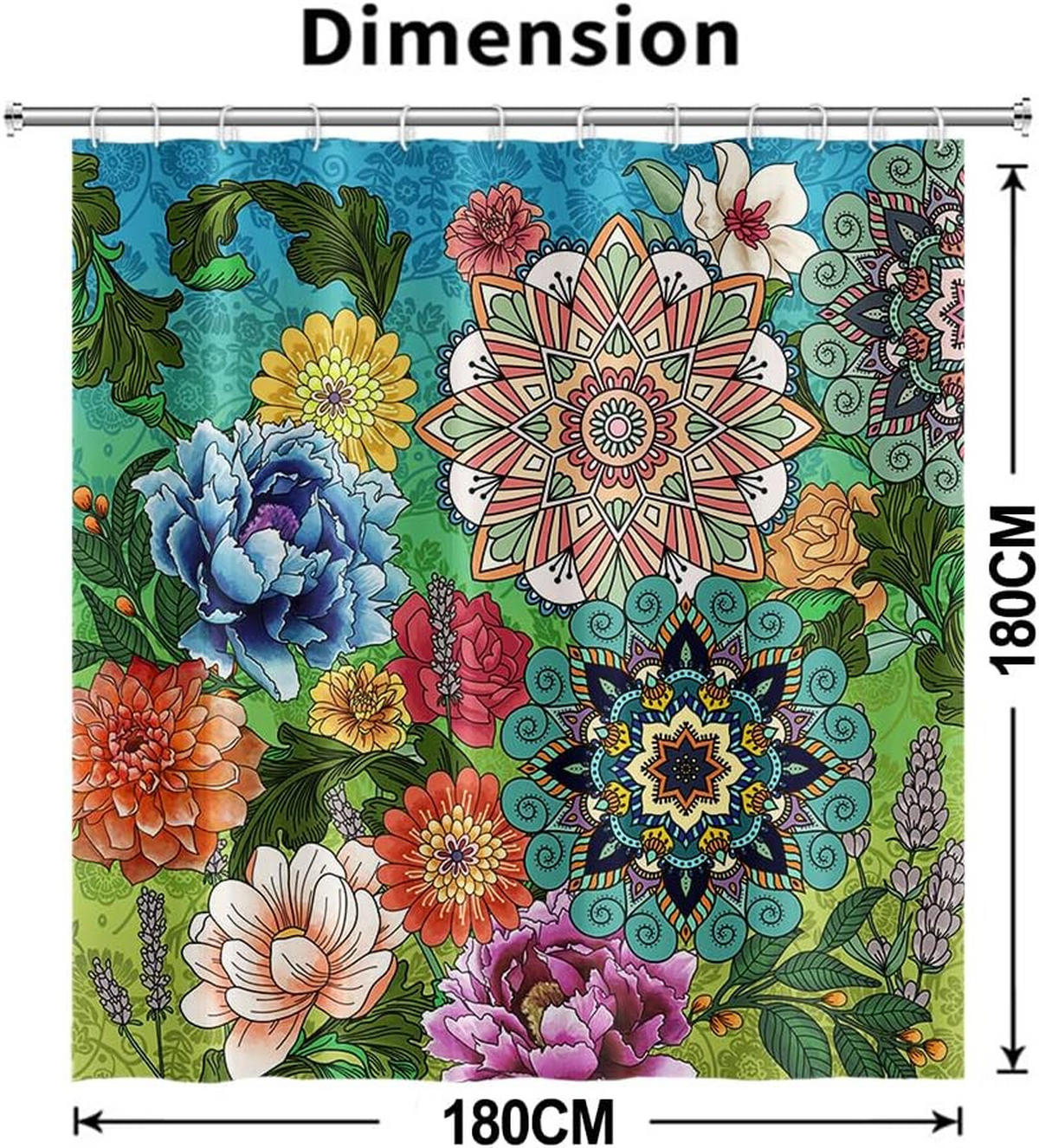 DUSCHVORHANG abstrakt Blumen Polyester wasserdicht schimmelresistent Badewanne - Multicolor, Textil (180/180cm) - MCBOSON