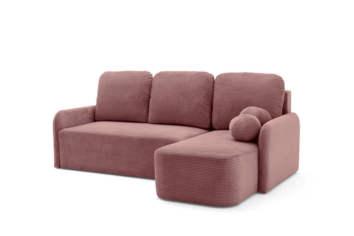 ECKSOFA CASPER L Rechts mit Schlaffunktion 132x198 Cord Rosa - Pink/Schwarz, Holz/Kunststoff (145/217cm) - NACANAPA