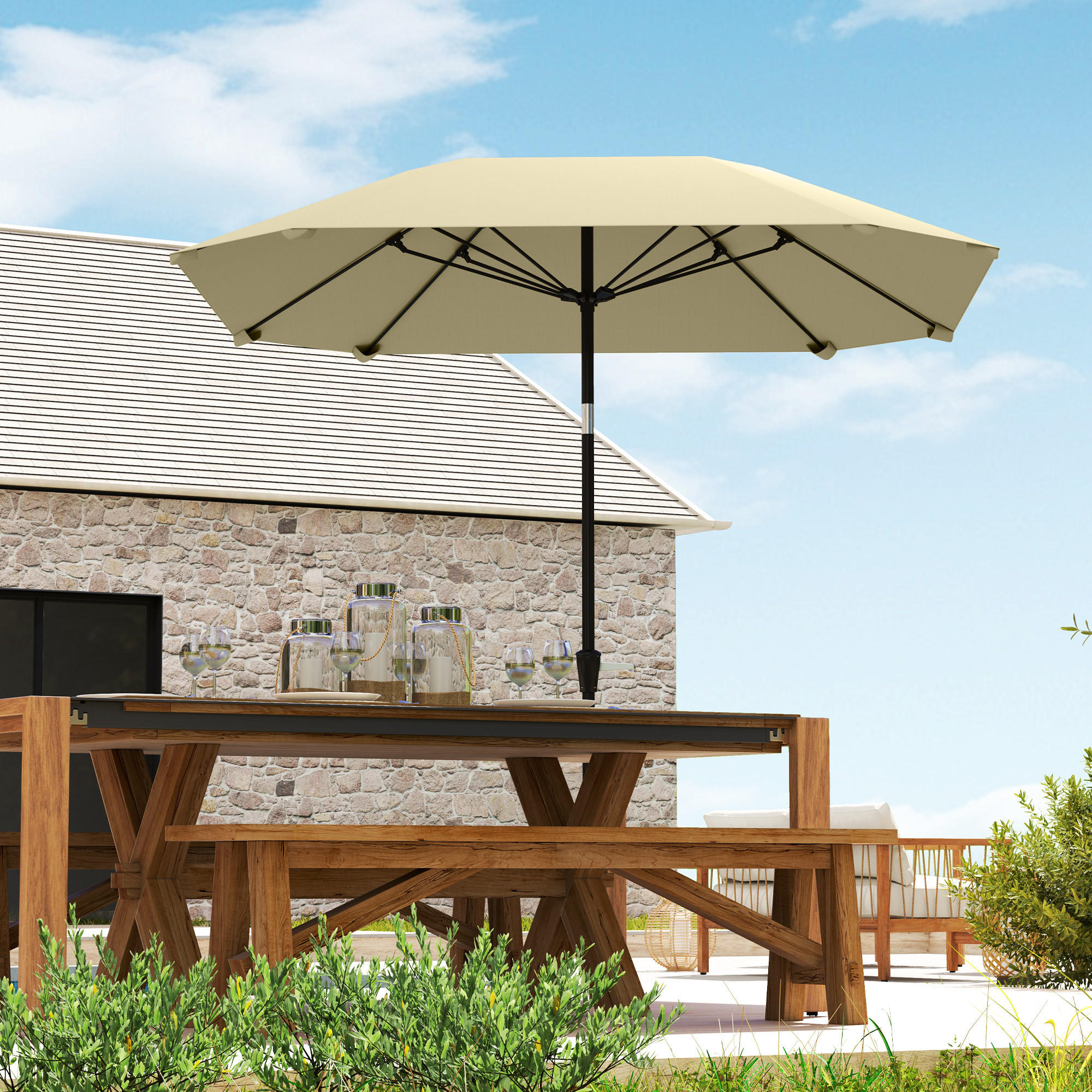 SONNENSCHIRM Ø233 cm - Beige, Kunststoff (233/233cm) - Outsunny