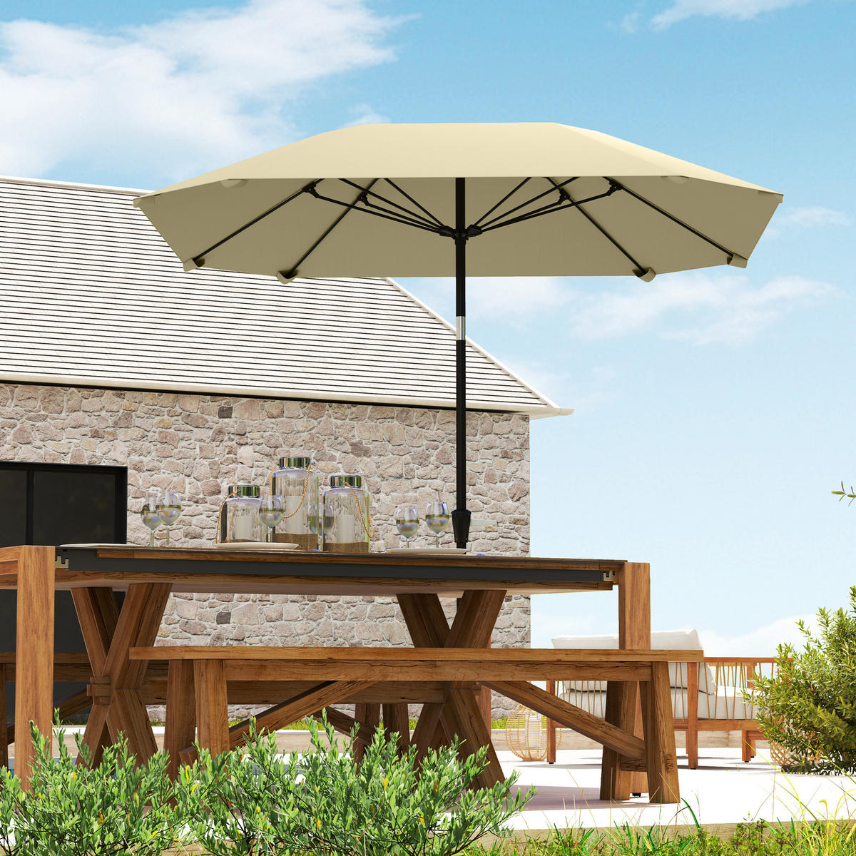 SONNENSCHIRM Ø233 cm - Beige, Kunststoff (233/233cm) - Outsunny