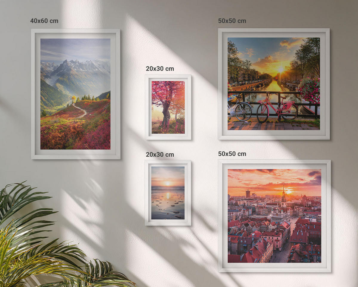 BILDER SET 5er Set - 50x50 cm & 20x30 cm & 40x60 cm Weißer Rahmen - Einfache Zeichnungen von Stadtansichten - Weiß, Kunststoff (40/60cm) - TULUP