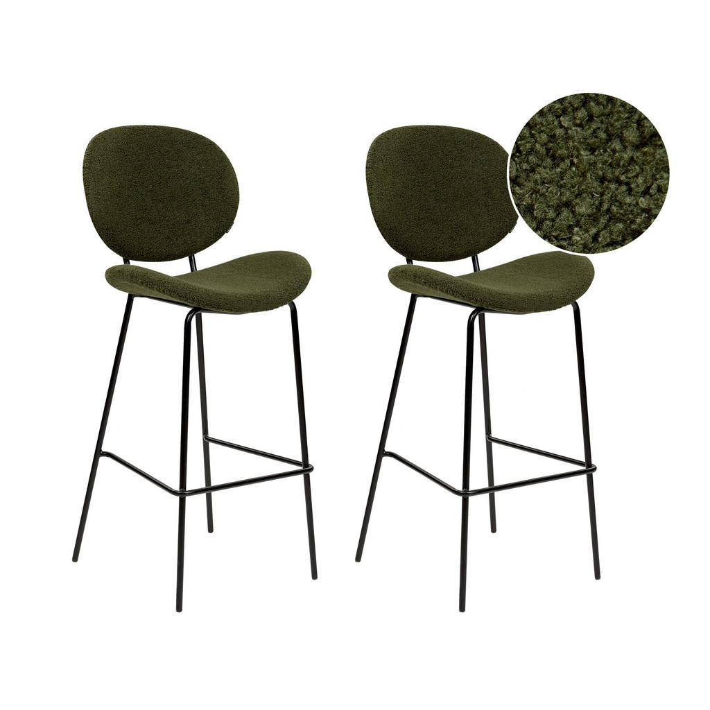SCAUN DE BAR set de 2 bouclé verde închis/negru Luana