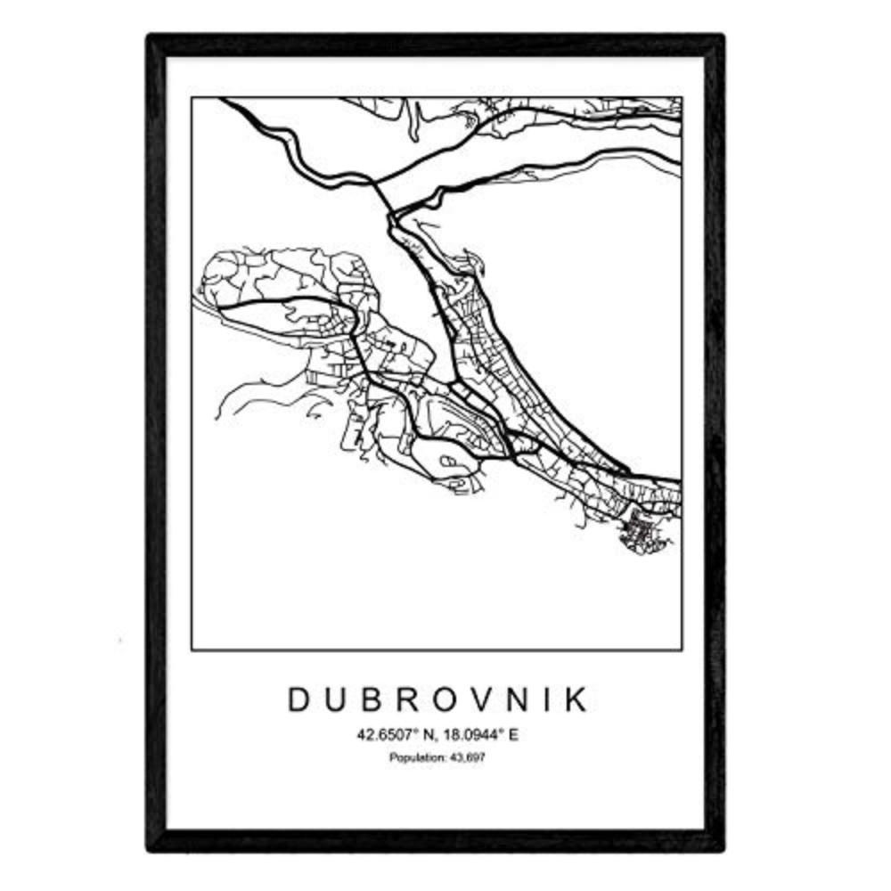 POSTER Dubrovnik Stadtkarte – Nordisch A4 Rahmenlos - Klar, Papier (29.7/5/21cm) - Nacnic