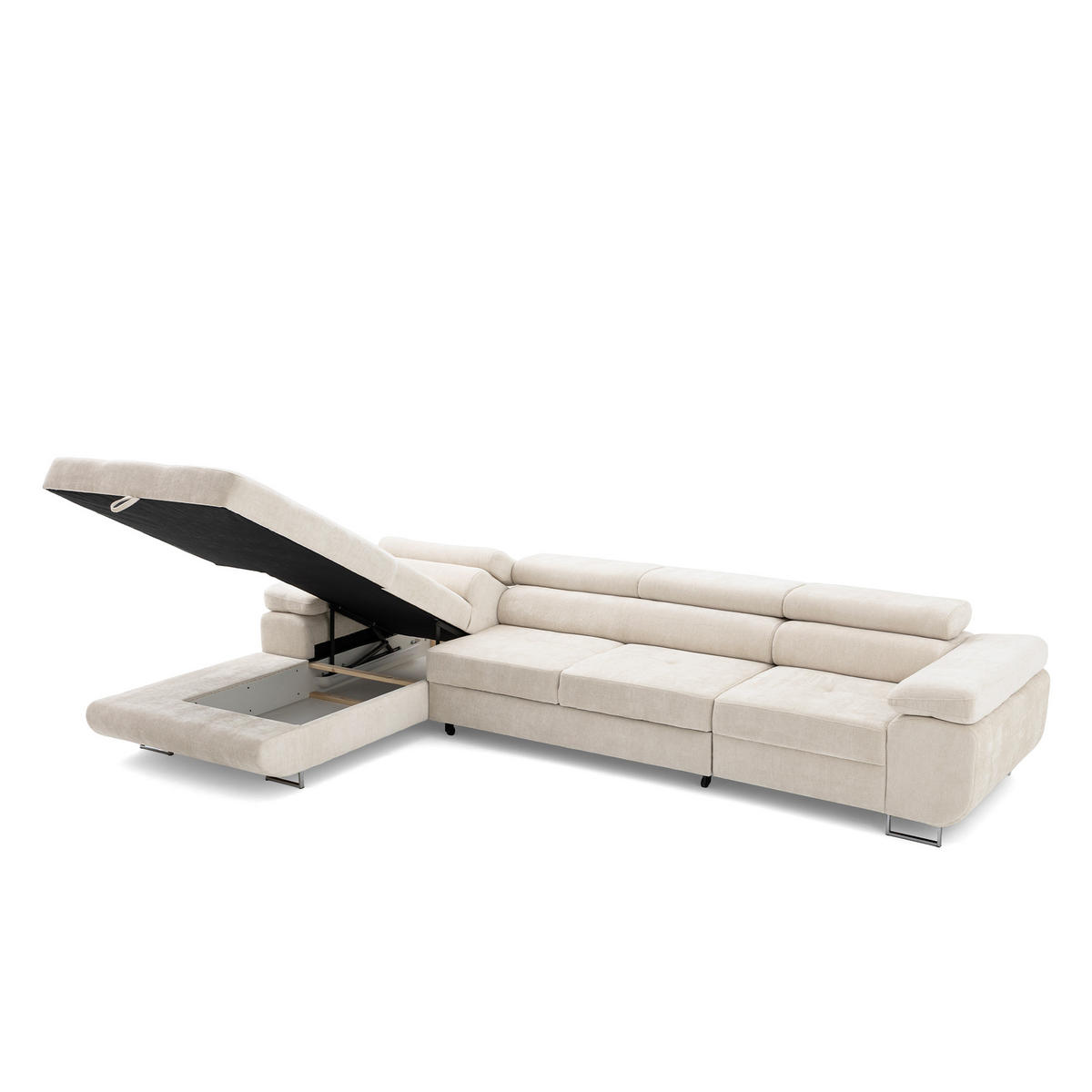 ECKSOFA ALONZO MAXI Links mit Schlaffunktion 125x195 Chenille Beige - Chromfarben/Beige, Holz/Textil (350/203cm) - Muffo