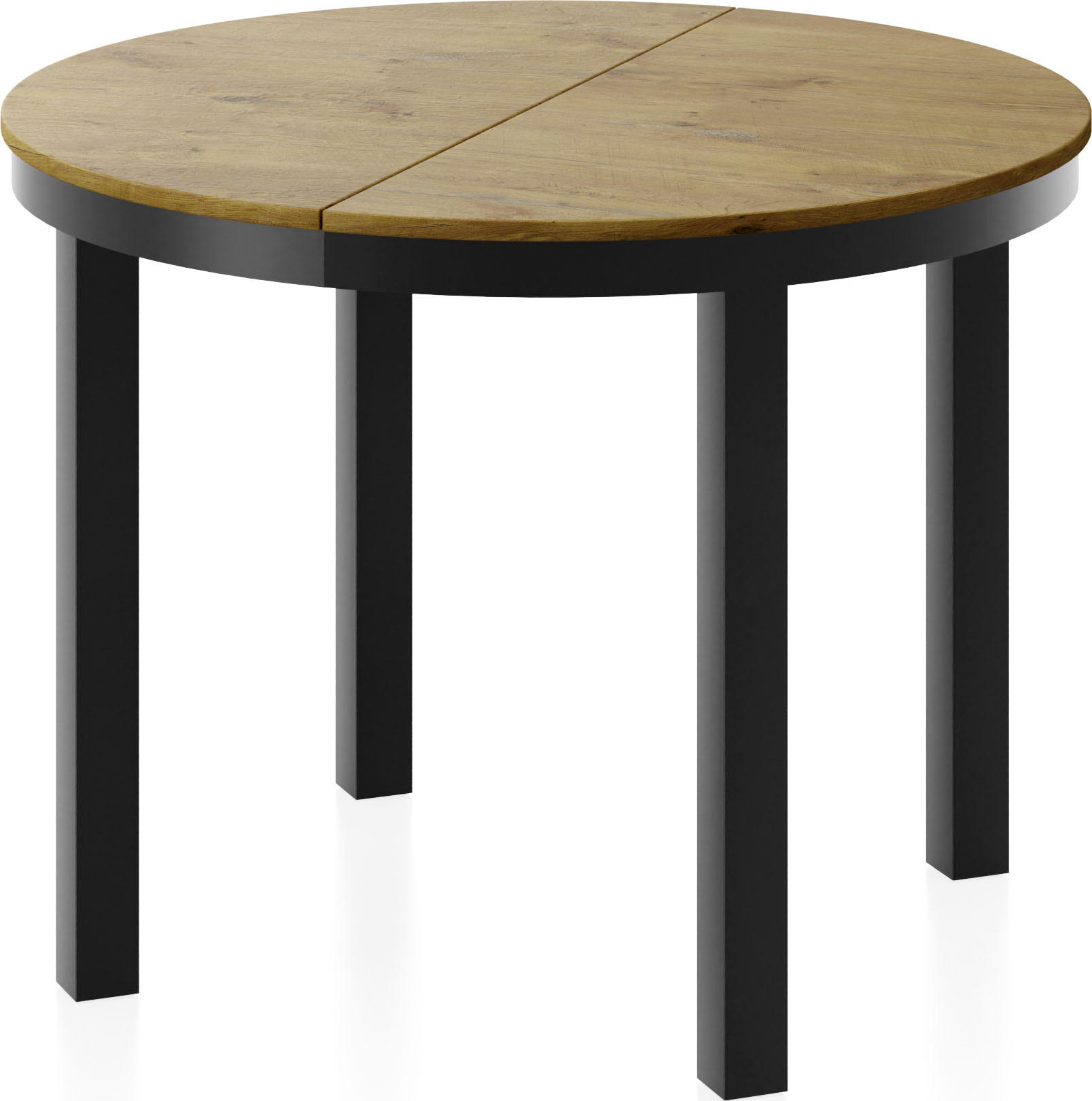 ESSTISCH Corin Schwarz runder ausziehbarer, Lancelot Eiche 100-176/100/76 cm - Eichefarben/Schwarz, Holzwerkstoff/Metall (100/100/76cm) - WFL GROUP
