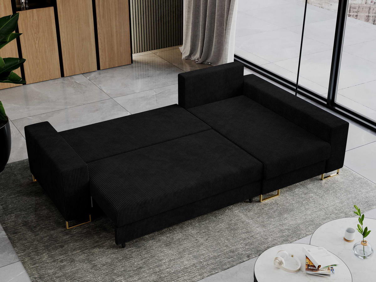 ECKSOFA Dorian Cord Schwarz - Goldfarben/Schwarz, Textil/Metall (242/138cm) - MKS