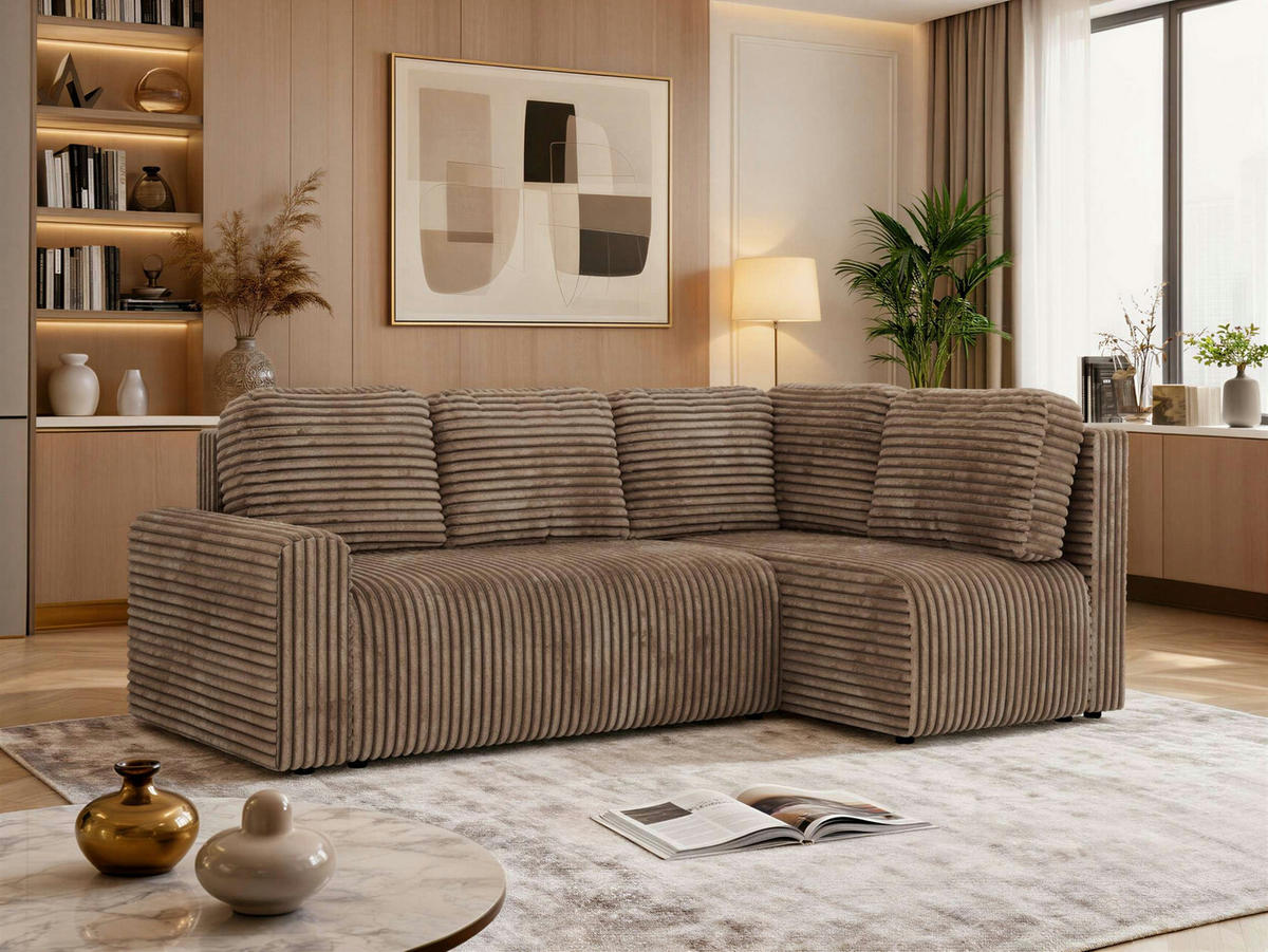 ECKSOFA NESSARO COR L - Braun Cord - Rechts - Schwarz/Braun, Kunststoff/Textil (240/151cm) - MKS