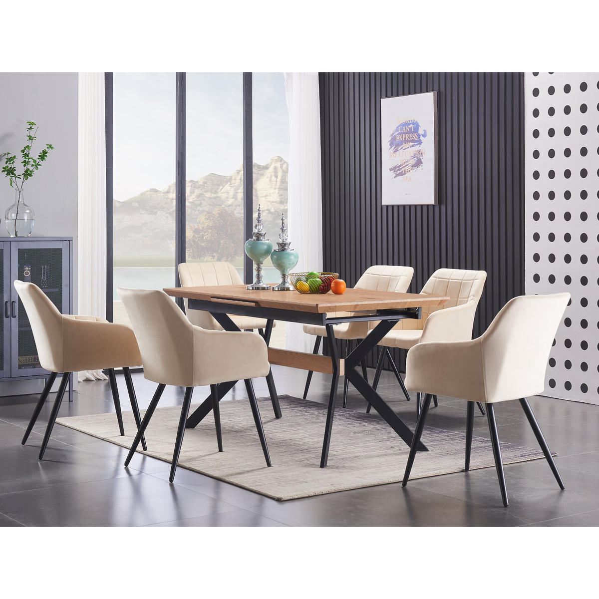 STUHL 4er-Set Samtcreme - Weiß, Metall (55/82/59cm) - Life Interiors