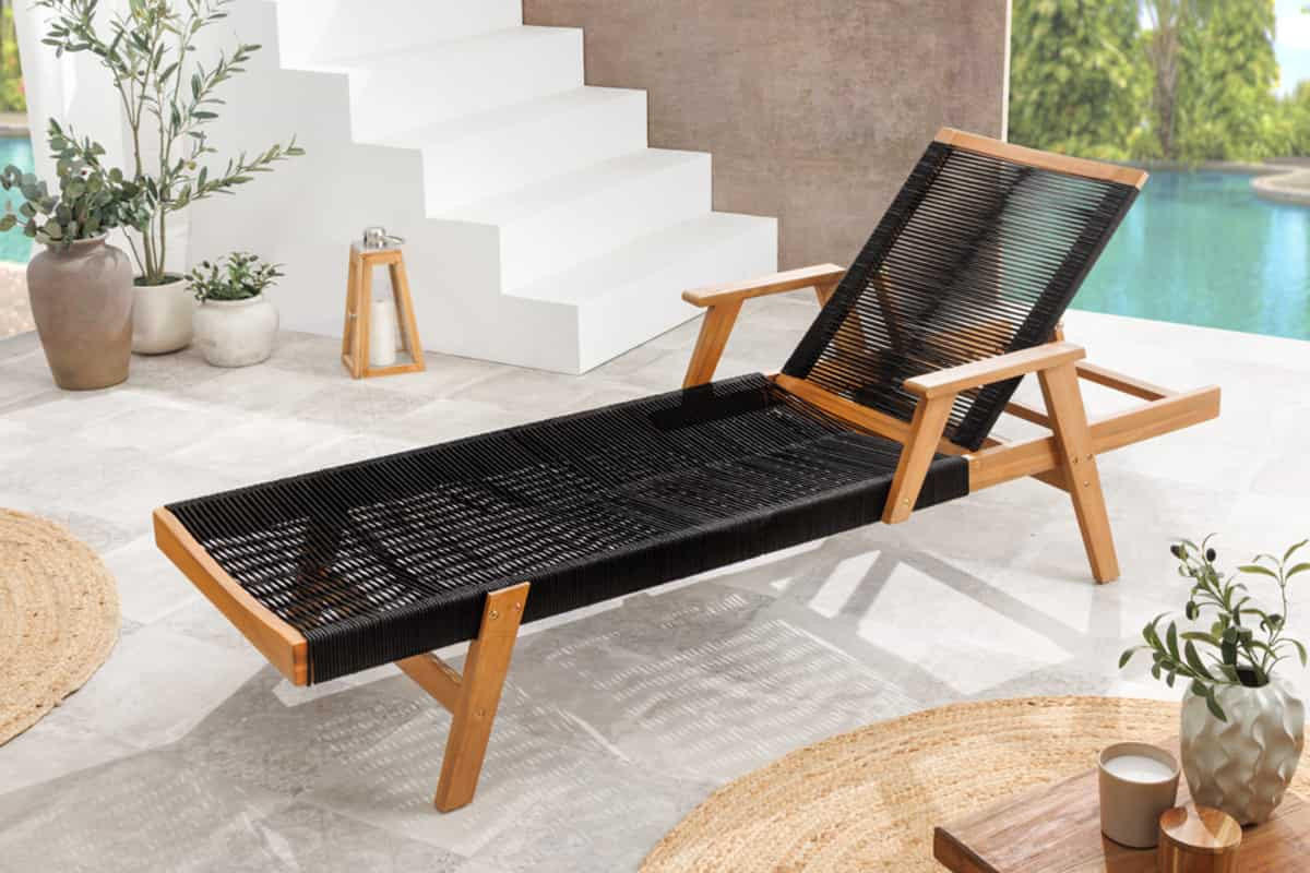 GARTENLIEGE BALI ROPE Akazie Natur|Anthrazit 200cm - Braun/Grau, Holz/Kunststoff (75/85/200cm) - riess-ambiente