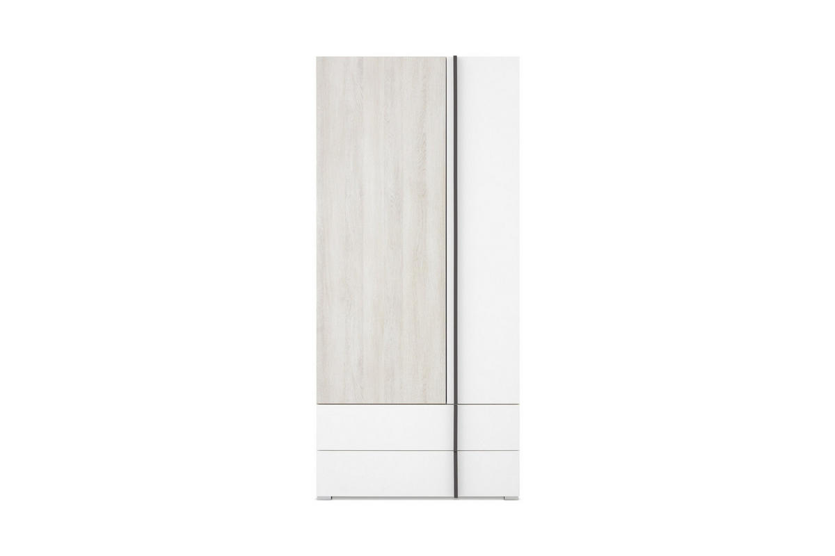 KINDERKLEIDERSCHRANK REMI 02 90 cm breit in Eichenweiß / Weiß Matt / Anthrazit - Eichefarben/Anthrazit, Holzwerkstoff (90/195/50cm) - Deine Möbel 24