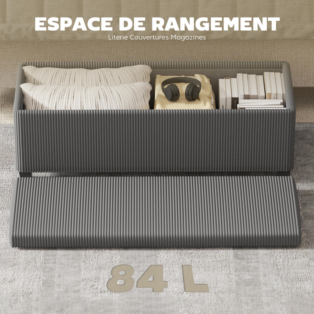 TRUHENBANK DE-16451 mit Stauraum und Cordbezug Grau - Grau, Textil (112/40/42cm) - ComfortXL