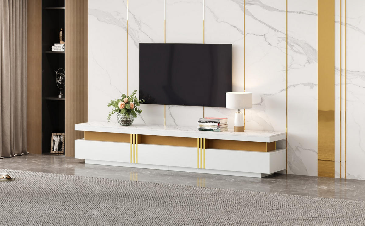 TV-LOWBOARD und Couchtisch-Set in Weiß 200/40/42 cm + 100/50/40 cm - Weiß, Holzwerkstoff (50/100/40cm) - Redom