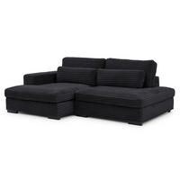 ECKSOFA Wolke mit tiefer Sitzfläche, Schlaffunktion und praktischem Bettkasten aus weichem Schwarz Cordstoff - Schwarz, Holz/Kunststoff (162/225cm) - S-Style