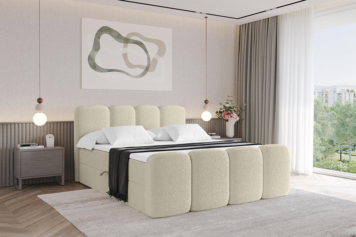 BOXBETT mit Matratze H4 und Lattenrost - NINA-Z - 140x200 cm Quelle - Beige - Sandfarben, Holzwerkstoff (140/200cm)