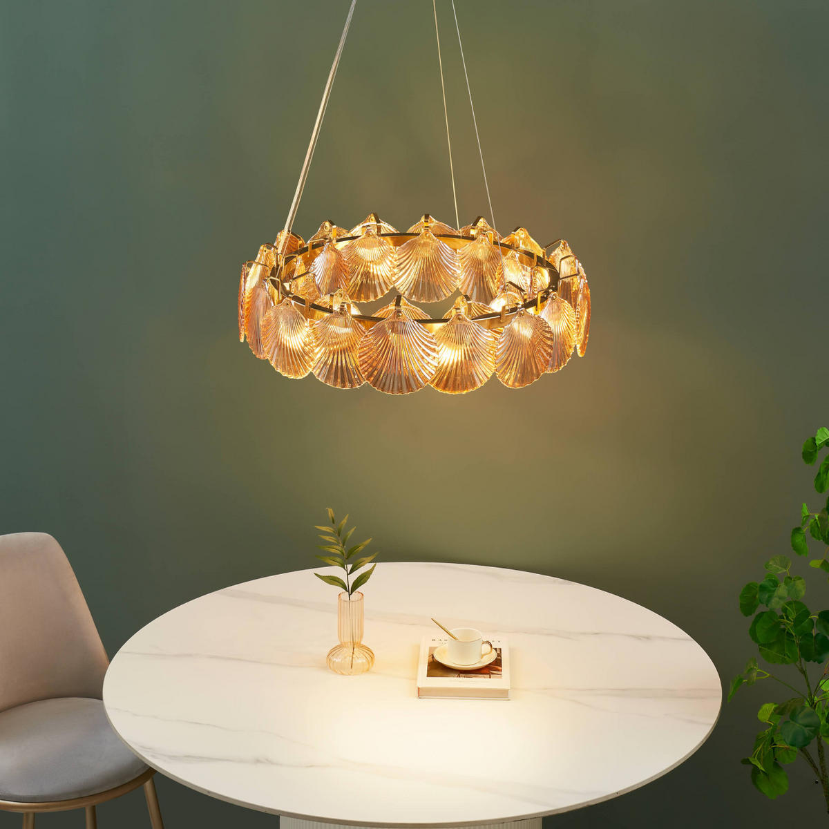 HÄNGELEUCHTE Amanda, Bernstein und Messing, 25cm - Goldfarben, Glas (25/60/25cm) - KOSILUM
