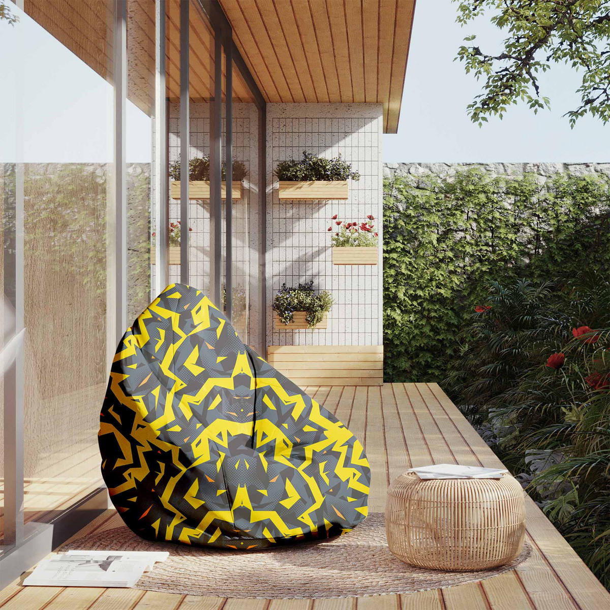 SITZSACK MIT FUßSTÜTZE Oxford 2-tlg Yellow Car M - Gelb, Textil (80/120/80cm) - Dreamroots