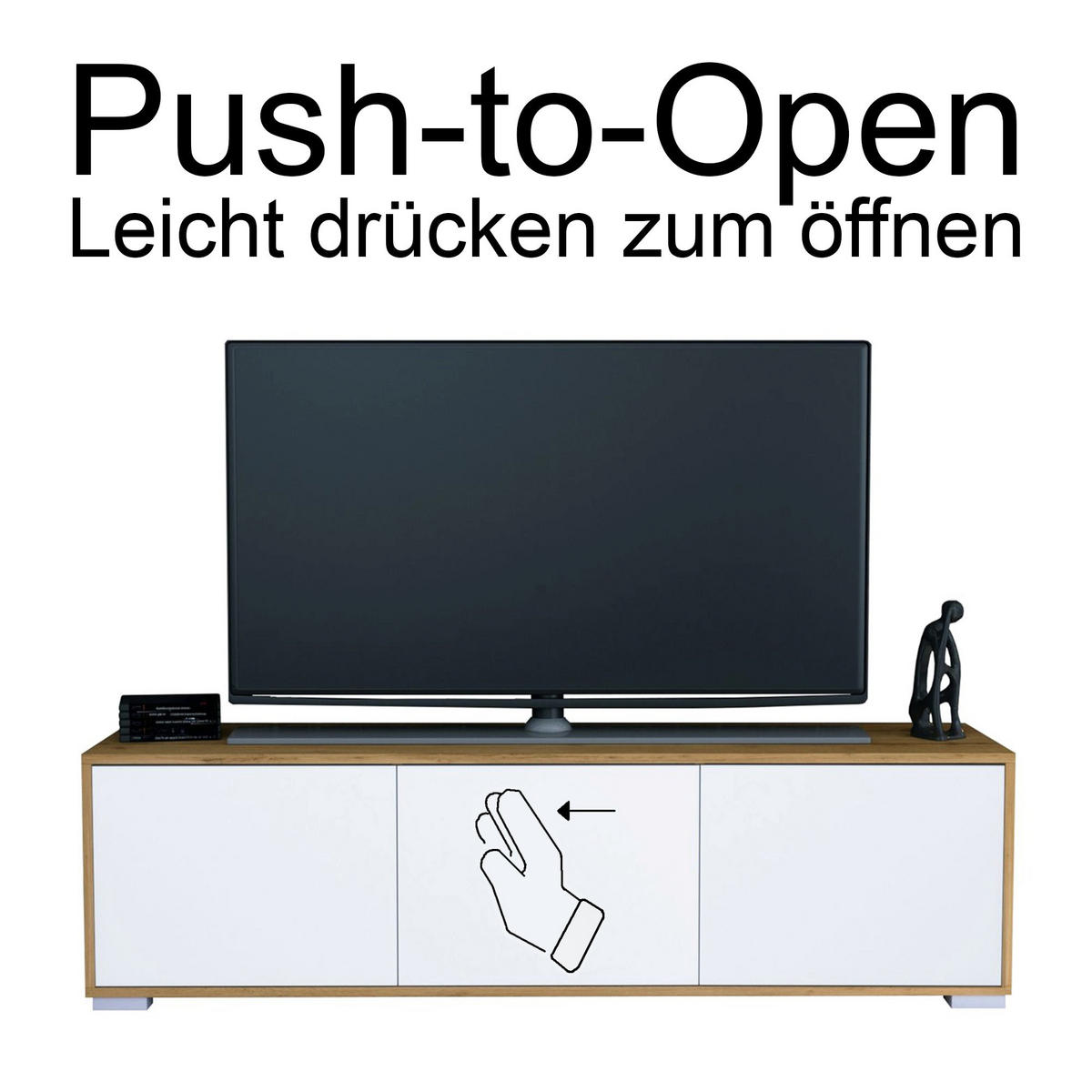 TV-BOARD Elena, Lowboard mit Push-to-Open, Made in Germany, Moderner Fernsehschrank, Eiche Evoke (152,5 x 43 x 37 cm) - Eiche Wotan, Holzwerkstoff (152.5/43/37cm) - InnoFurn