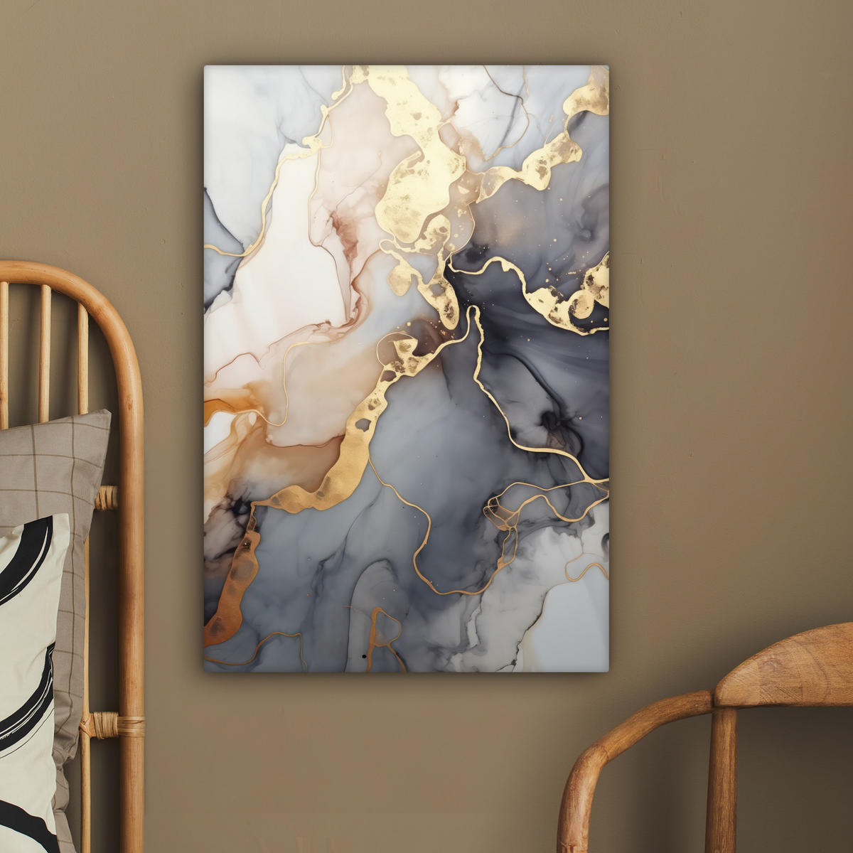 LEINWANDBILD Marmor - Schwarz - Gold - Weiß 40x60 cm - Dunkelgrau, Textil (40/60cm) - MuchoWow