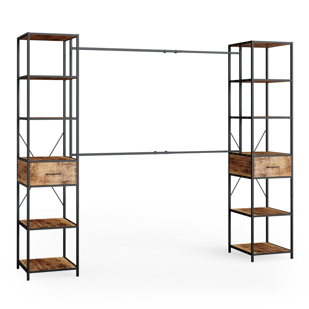 KLEIDERSCHRANK Fyrk Eiche rustikal 180 x 187 cm - Wildeiche/Schwarz, Holzwerkstoff (180/187/45cm) - Vicco