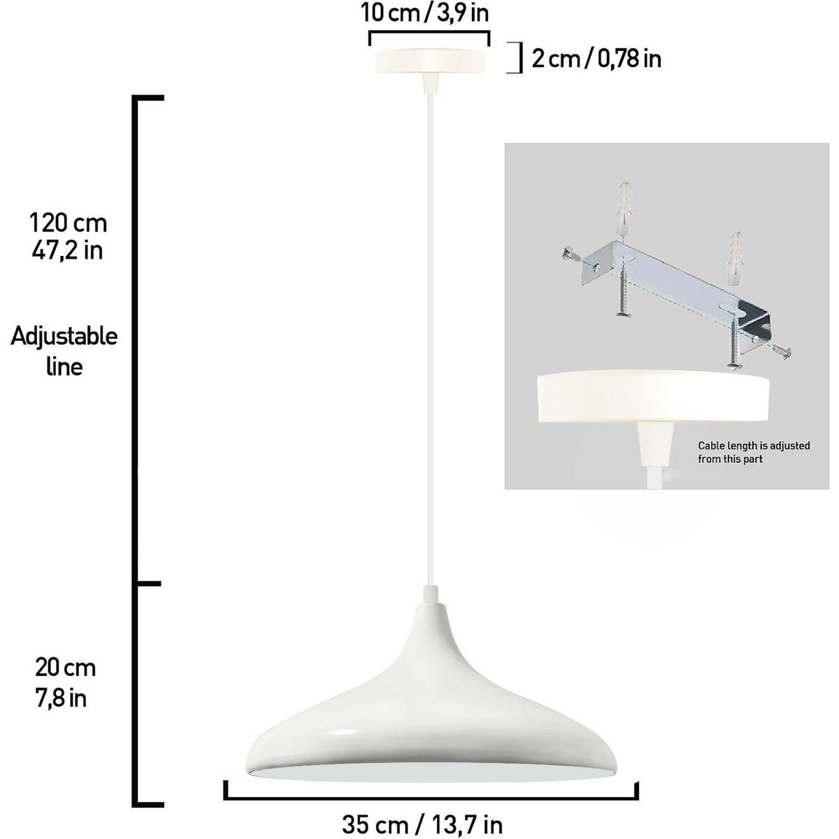 PENDELLEUCHTE Champion 35/20 cm - Weiß, Metall (20/35/20cm) - Bamyum