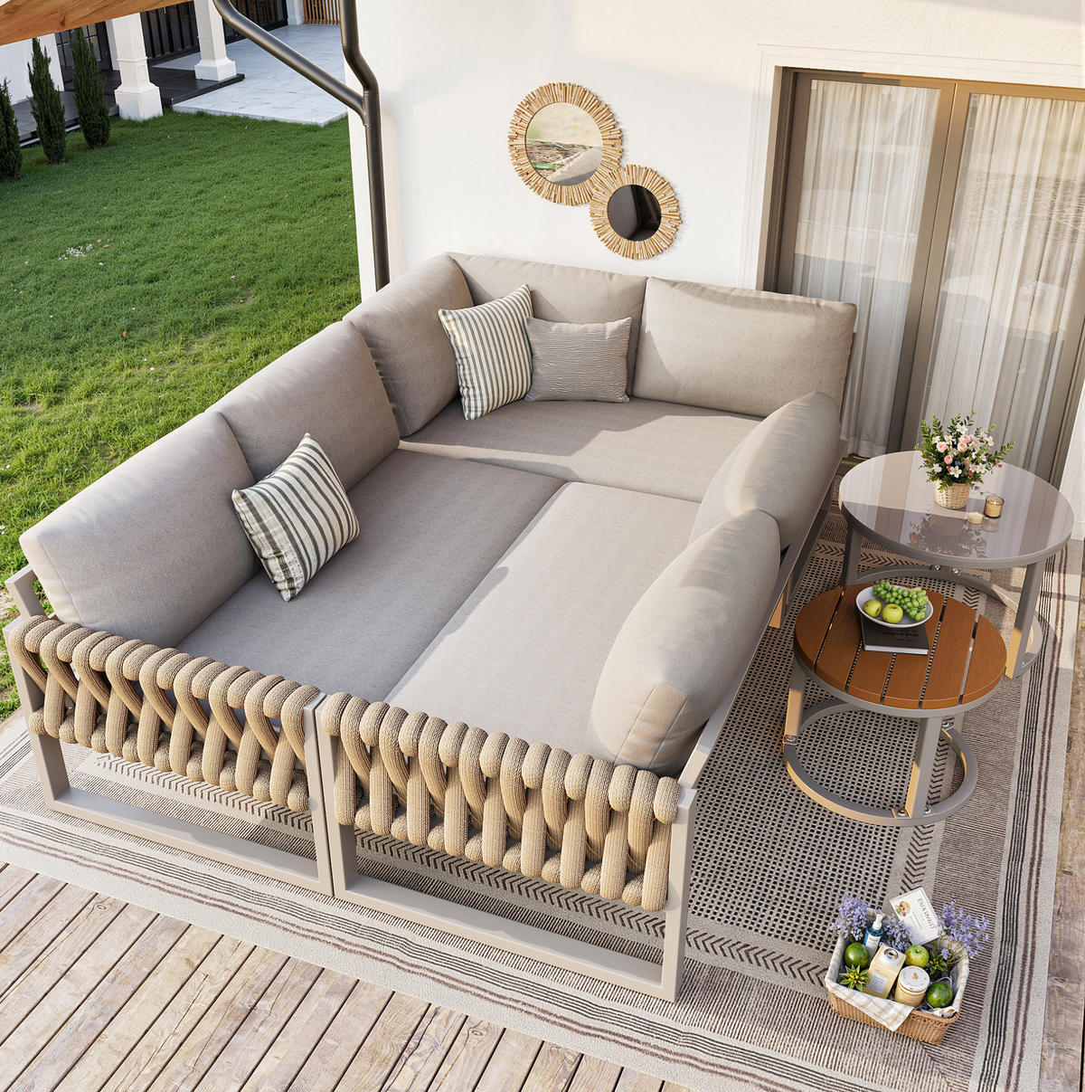 GARTENMÖBEL 110x66x86cm beige aus Metall und Olefin - Beige, Metall - Modfu