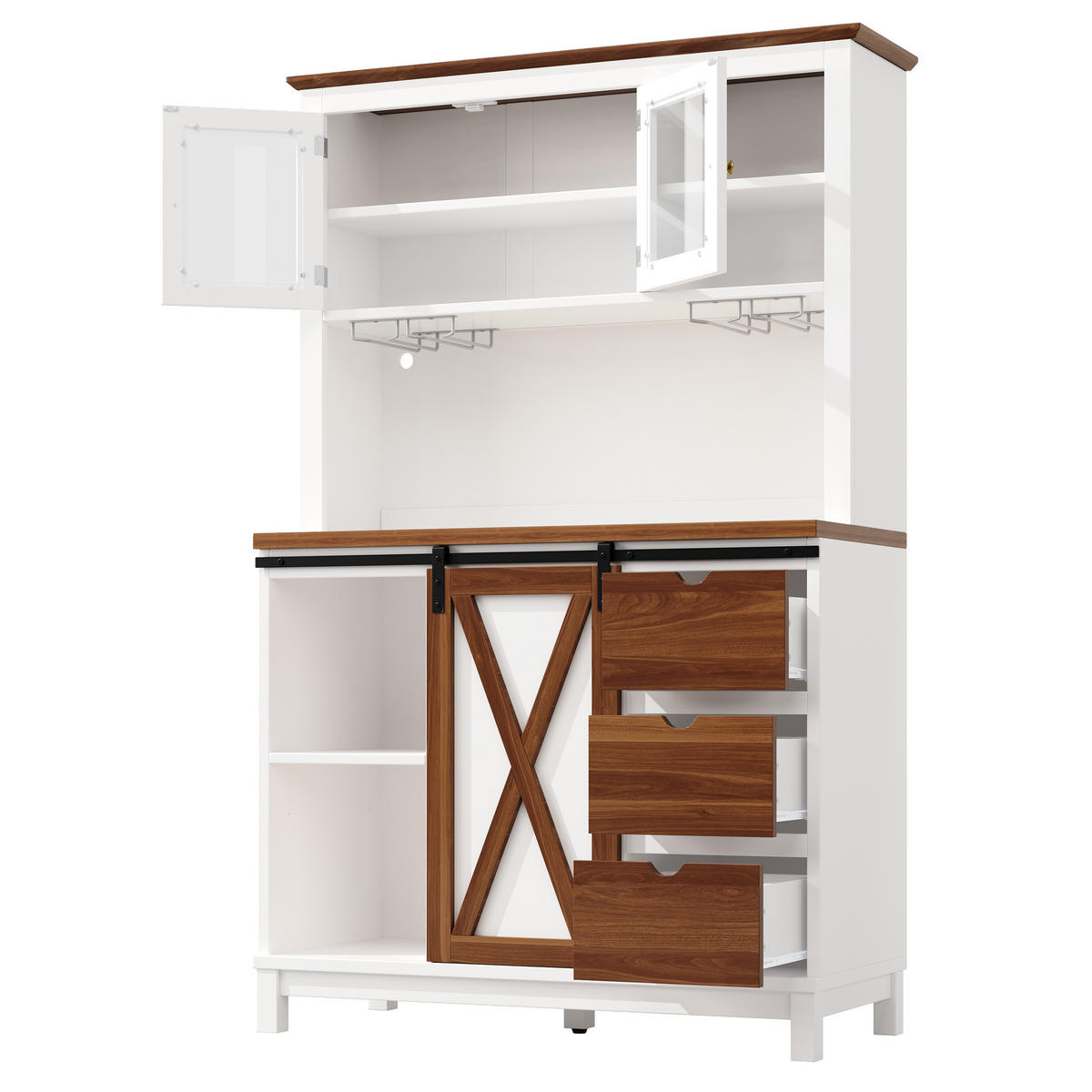GESCHIRRSCHRANK aus MDF, Metall & Glas 104x40x180cm in Weiß mit LED - Weiß, Holzwerkstoff (104/180/40cm) - Modfu