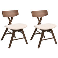 ESSZIMMERSTUHL 2er-Set Holz Braun/Cremeweiß Leland - Weiß, Holz (52/78/57cm) - Beliani