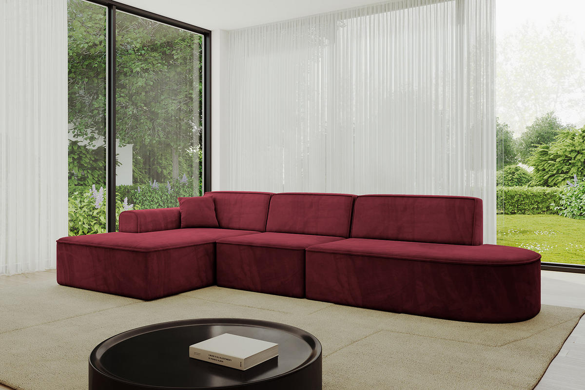ECKSOFA Ottomane Links IREA-L2-v3 - 318x165x76 cm Bordeauxrot - Bordeaux, Holzwerkstoff/Textil (318/165cm) - ALTDECOR