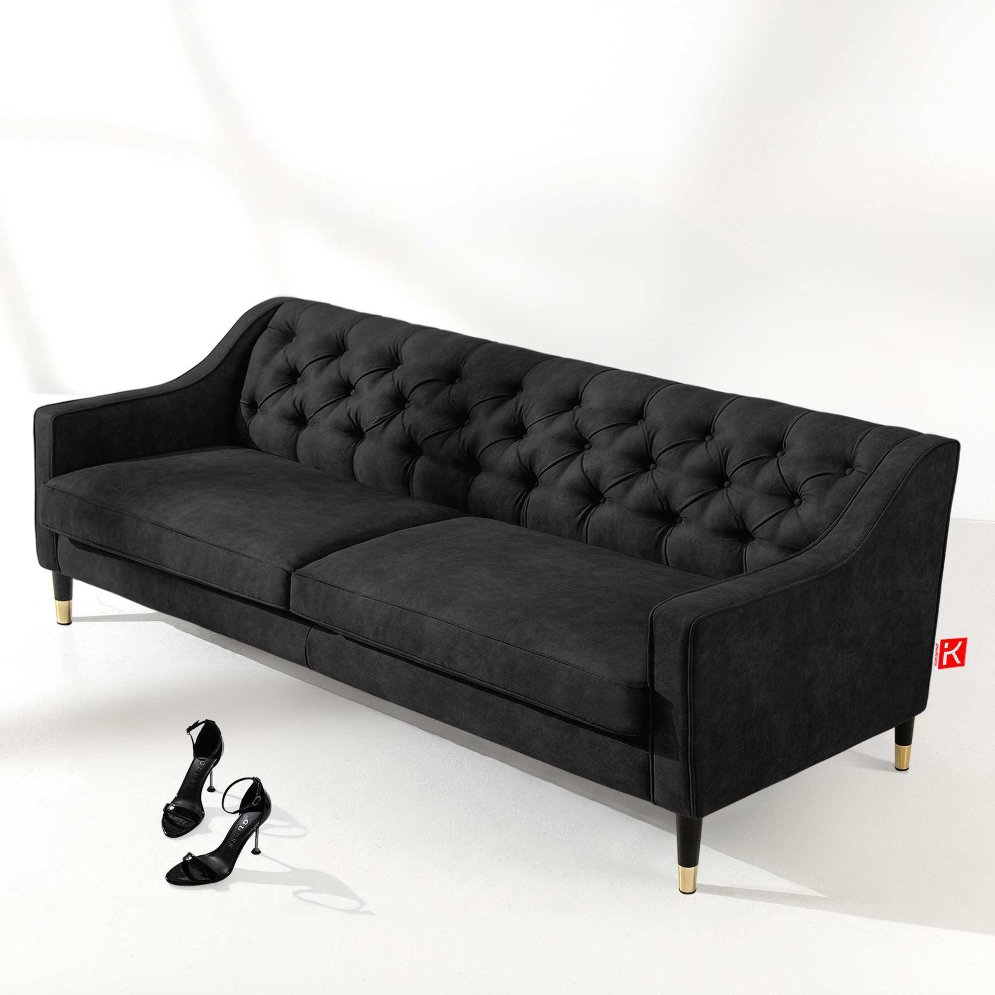 3-SITZER-SOFA NOMUS Velours, gesteppt, Anthrazit - Wengefarben/Anthrazit, Holz/Holzwerkstoff (192/78/80cm) - KONSIMO®