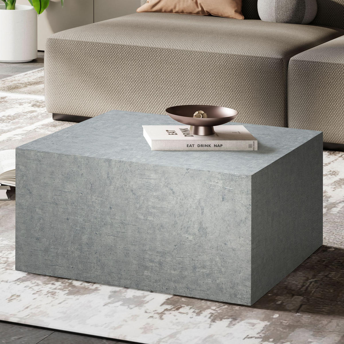 COUCHTISCH Würfelform in Beton-Optik – minimalistisches Design, Grau 60x60x30 cm - Grau, Holzwerkstoff (60/60/30cm) - KADIMA DESIGN
