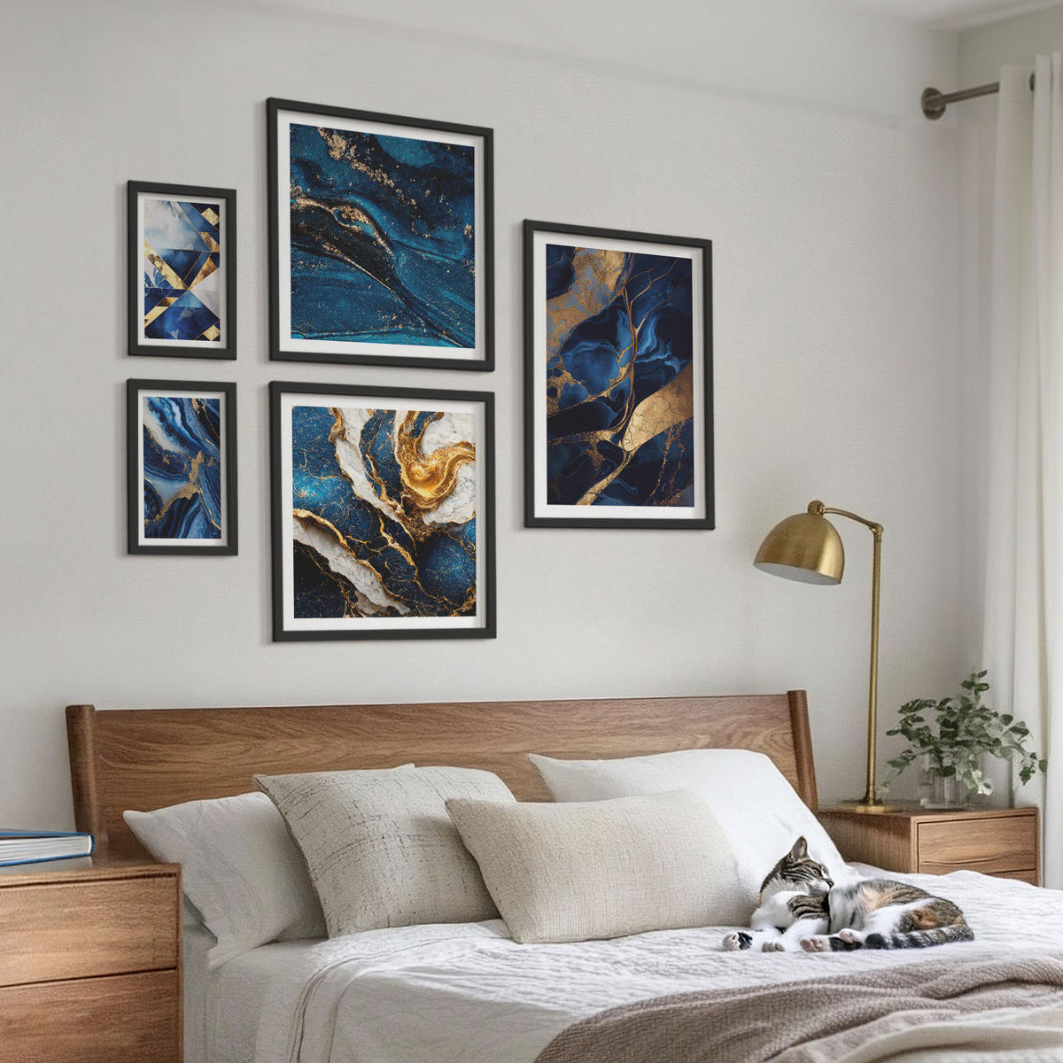 WANDBILDER 5er-Set - 50x50 cm & 20x30 cm & 40x60 cm Schwarzer Rahmen - Abstrakte, elegante Muster - Schwarz, Kunststoff (40/60cm) - ArtPrintCave