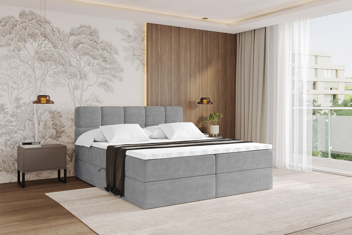 BOXBETT mit Matratze H4 - FAMA - 120x200 cm Grau Monolith - Graphitfarben, Holzwerkstoff (120/200cm) - ALTDECOR