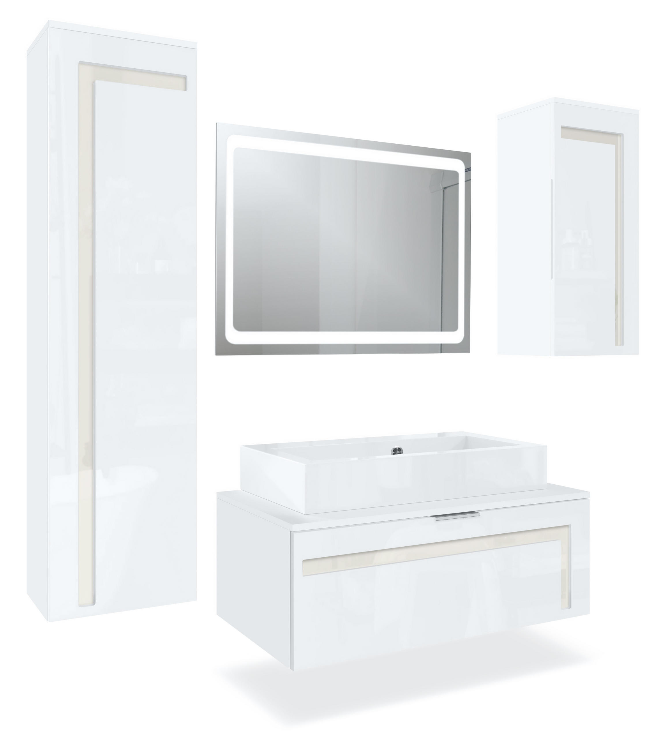 BADMÖBELSET Aloha Absetzungen in Creme Hochglanz - Creme, Holzwerkstoff (200/193/51cm) - Vladon