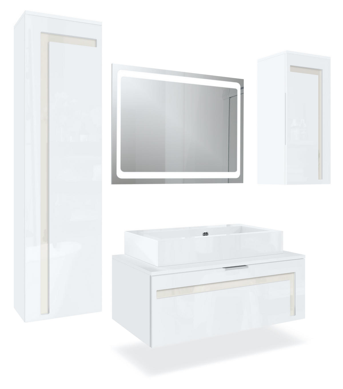 BADMÖBELSET Aloha Absetzungen in Creme Hochglanz - Creme, Holzwerkstoff (200/193/51cm) - Vladon