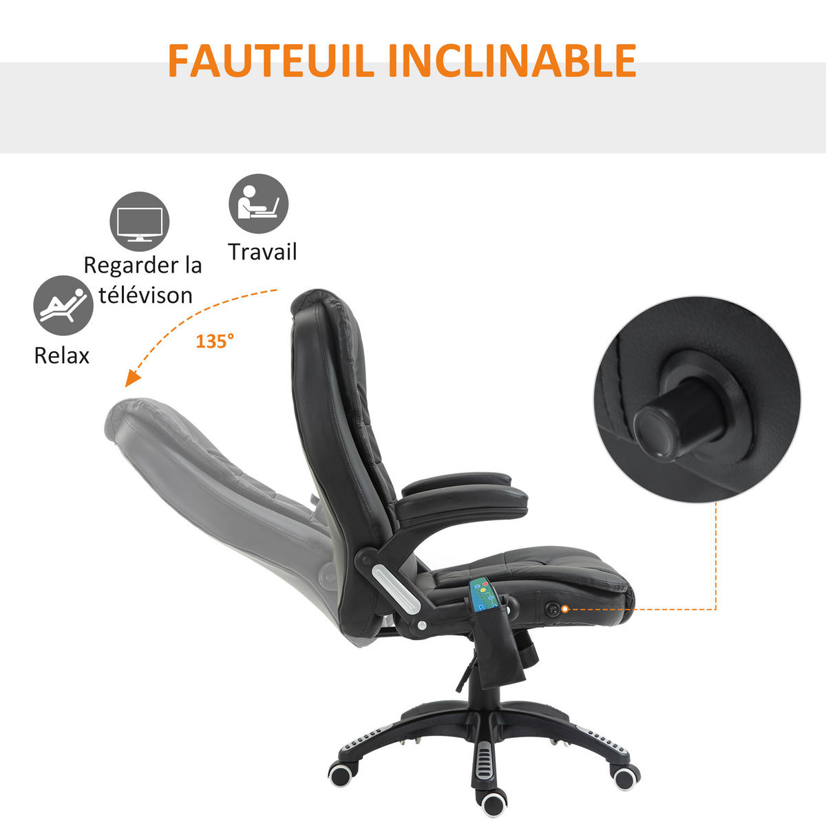 CHEFSESSEL DE-11659 elektrische Massage- & Heizfunktion Schwarz - Schwarz, Metall (68/121/62cm) - ComfortXL