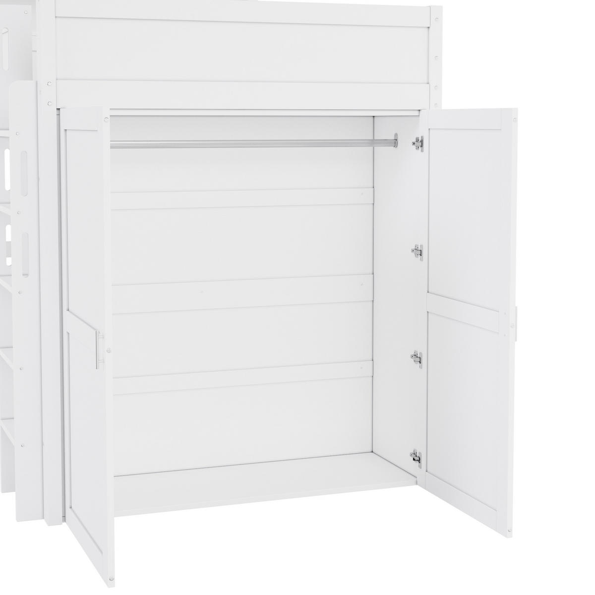 HOCHBETT 90/200 cm mit Schreibtisch und LED, DE-41853, in Weiß - Weiß, Holzwerkstoff (90/200cm) - ComfortXL