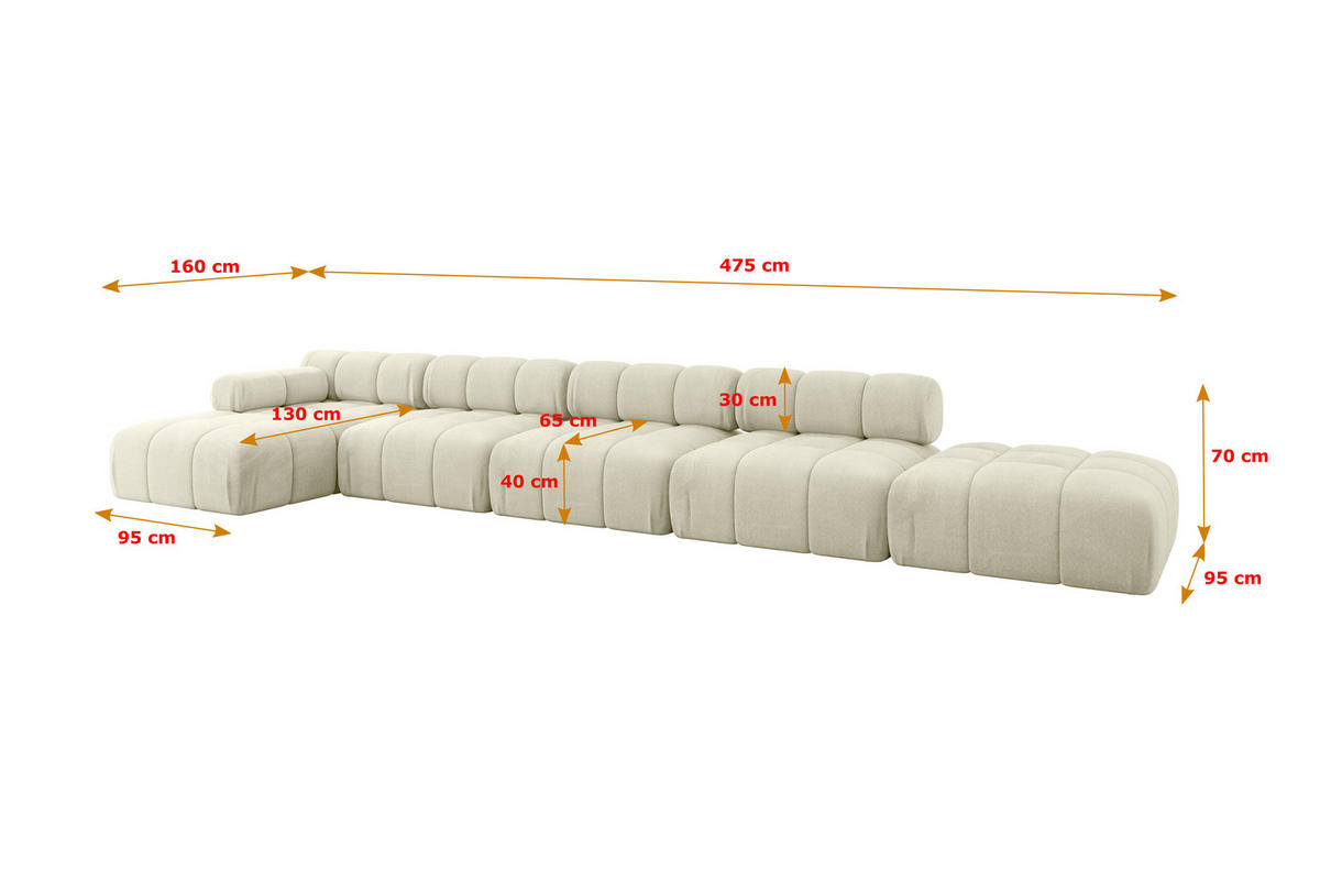 ECKSOFA modulares Sofa Lizur-L3 - 475x160x70 cm Beige Velours - Beige, Holzwerkstoff/Textil (475/160cm) - ALTDECOR