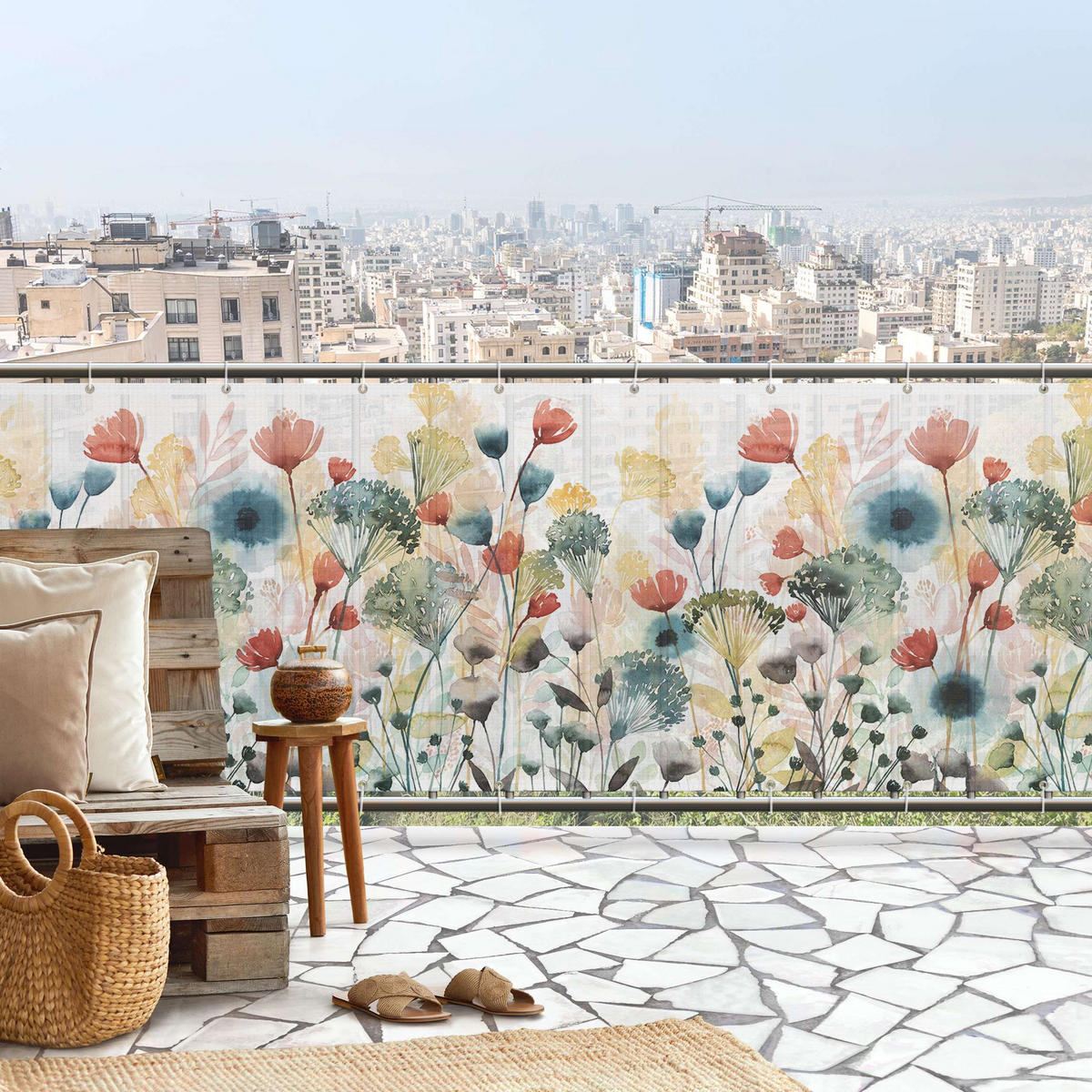 BALKON SICHTSCHUTZ Wildblumen im Sommer III 350/100 cm - Multicolor, Kunststoff (350/100cm) - Bilderwelten