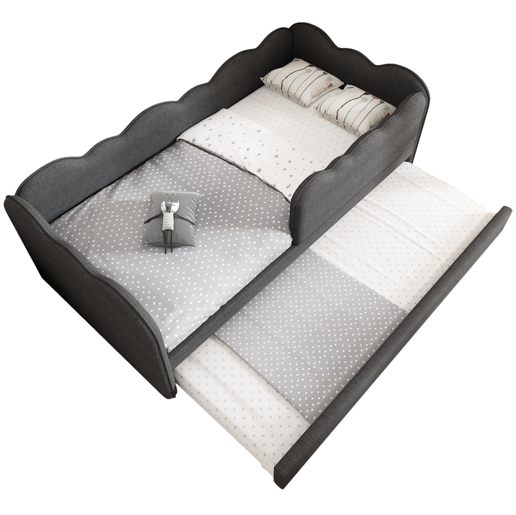 KINDERBETT Polsterbett 90/190 cm aus Leinen mit Ausziehbett Grau - Grau, Textil (90/190cm) - Modenvie