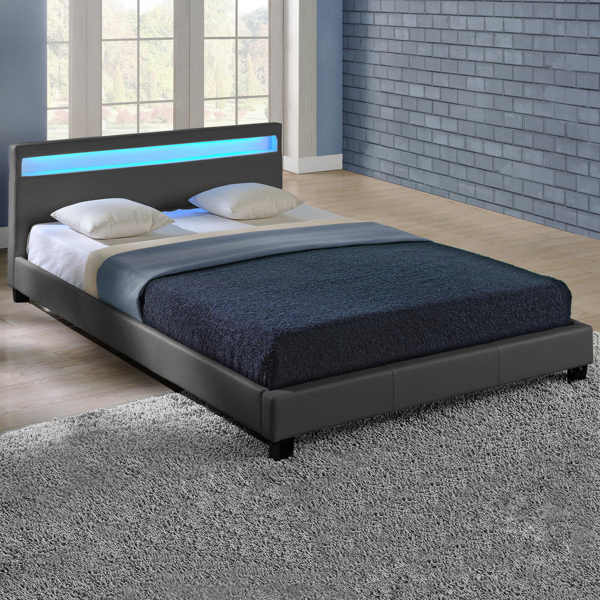 POLSTERBETT Paris mit LED-Beleuchtung - Dunkelgrau, Textil (180/200cm) - Corium