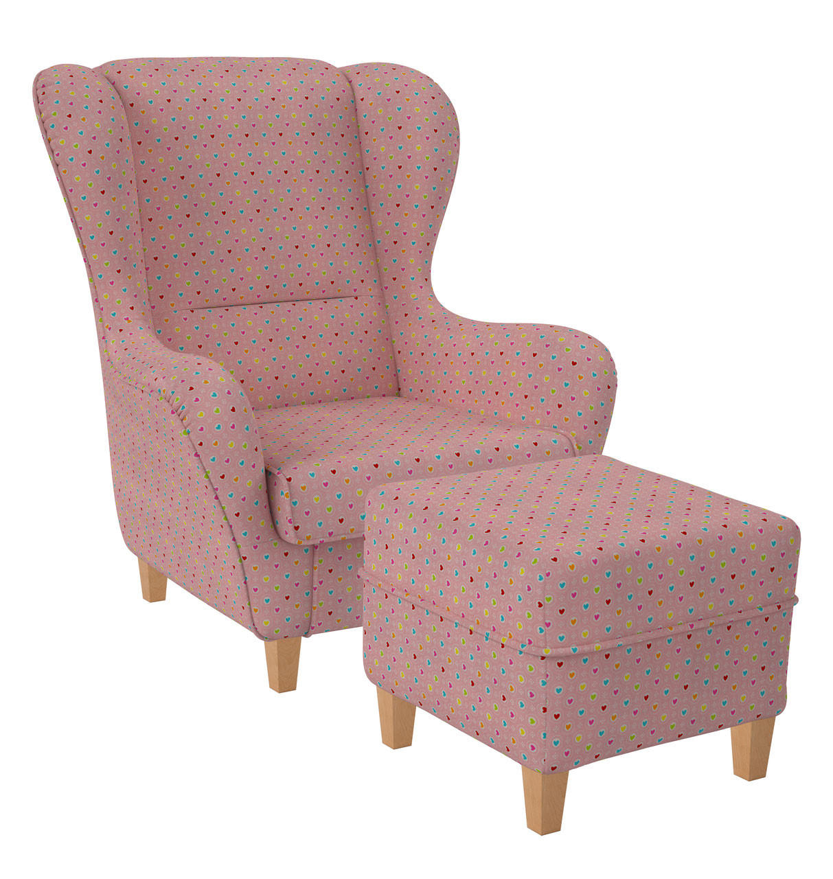 OHRENSESSEL Sofia Relaxsessel mit Hocker | Design Herzchen Rosa - Rosa, Textil (92/68/95cm) - Supellex