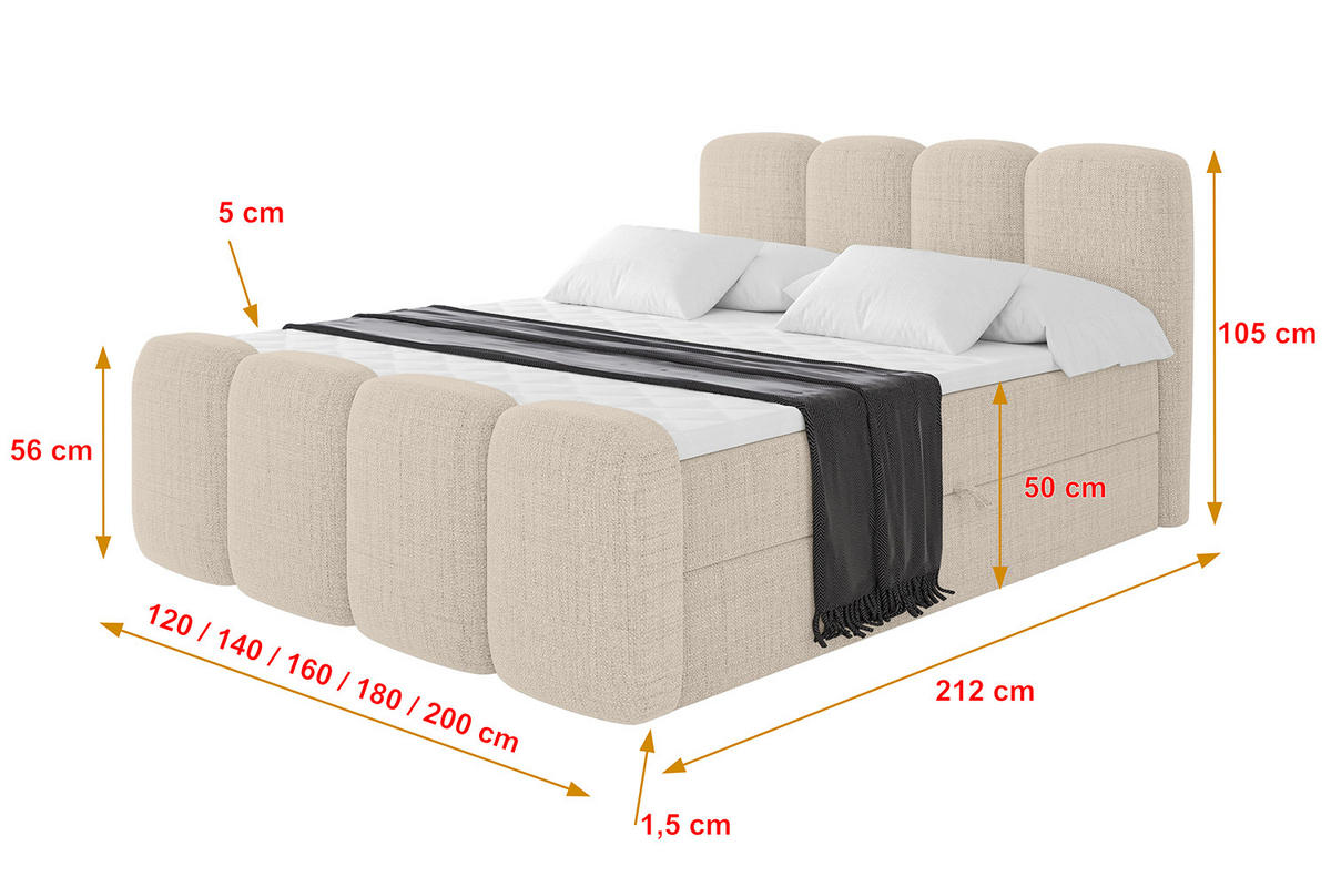 BOXBETT mit Matratze H4 und Lattenrost - NINA-Z - 120x200 cm Aragon - Beige - Beige, Holzwerkstoff (120/200cm)