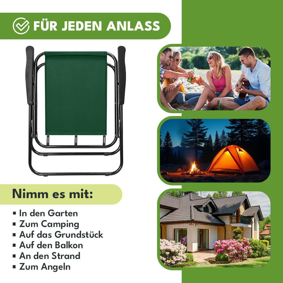 CAMPINGSTUHL Grün - Grün, Textil (51/73/46cm) - KRUMAD