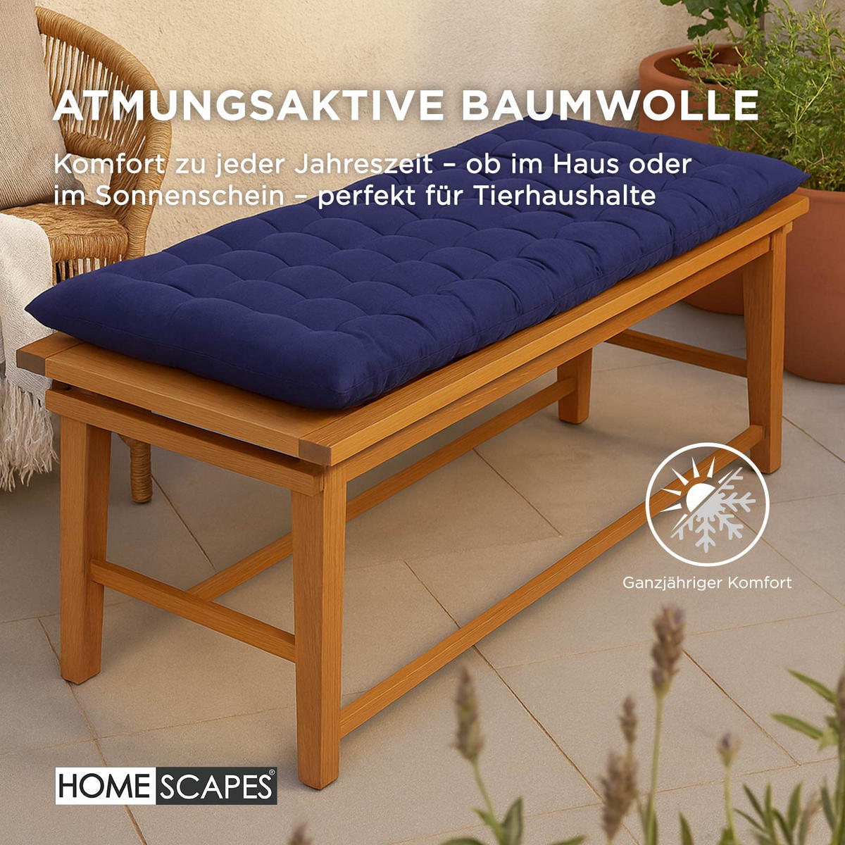 BANKAUFLAGE 3-Sitzer dunkelblau 143/48/5 cm - Dunkelblau, Textil (143/48/5cm) - Homescapes
