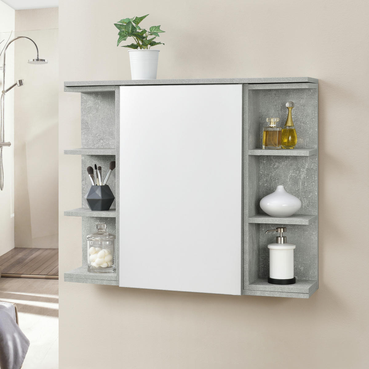 SPIEGELSCHRANK Harstad - Grau, Holzwerkstoff (80/64/20cm) - [en.casa]