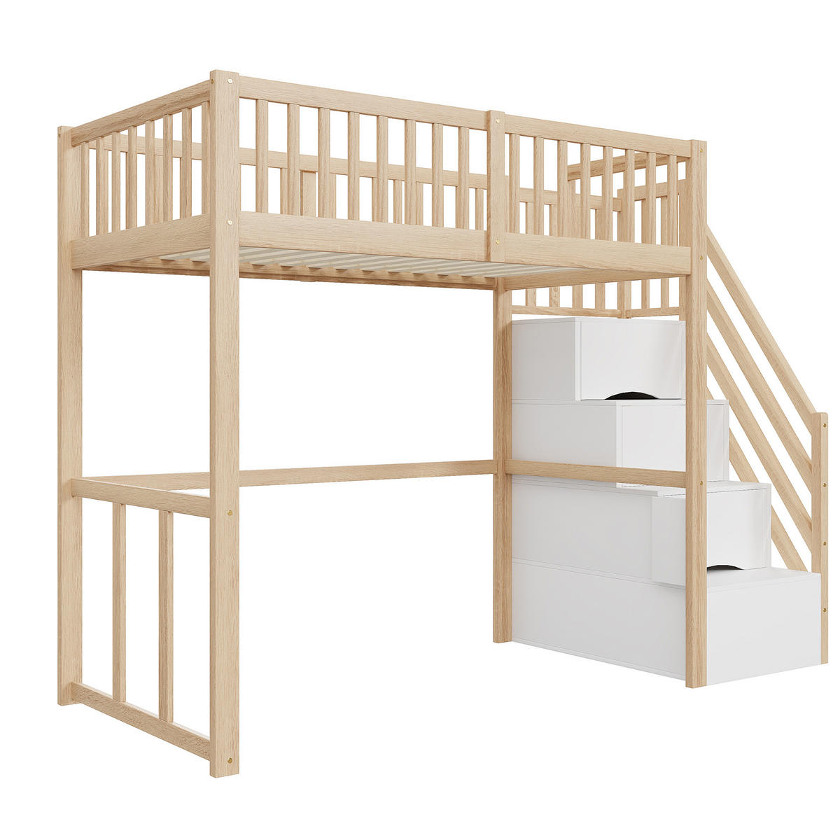 HOCHBETT mit Aufbewahrungstreppe 90x200 cm Holz Natural Wood - Braun, Holz (90/200cm) - Meubliv