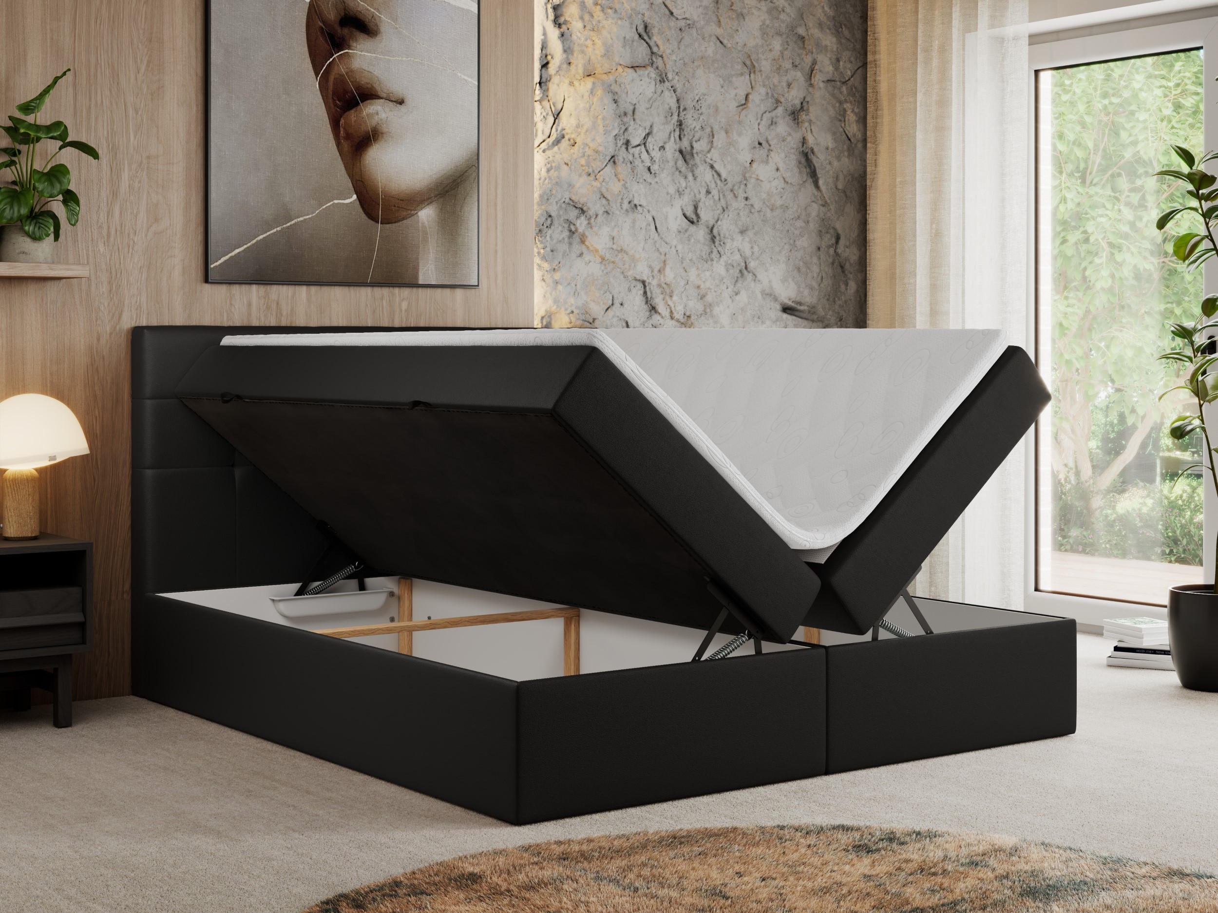 Thumbnail - MKS Boxbett, Schwarz, Textil, 1-Sitzer, H4, Rechteckig, 180x200 cm, Schlafzimmer, Betten, Boxspringbetten