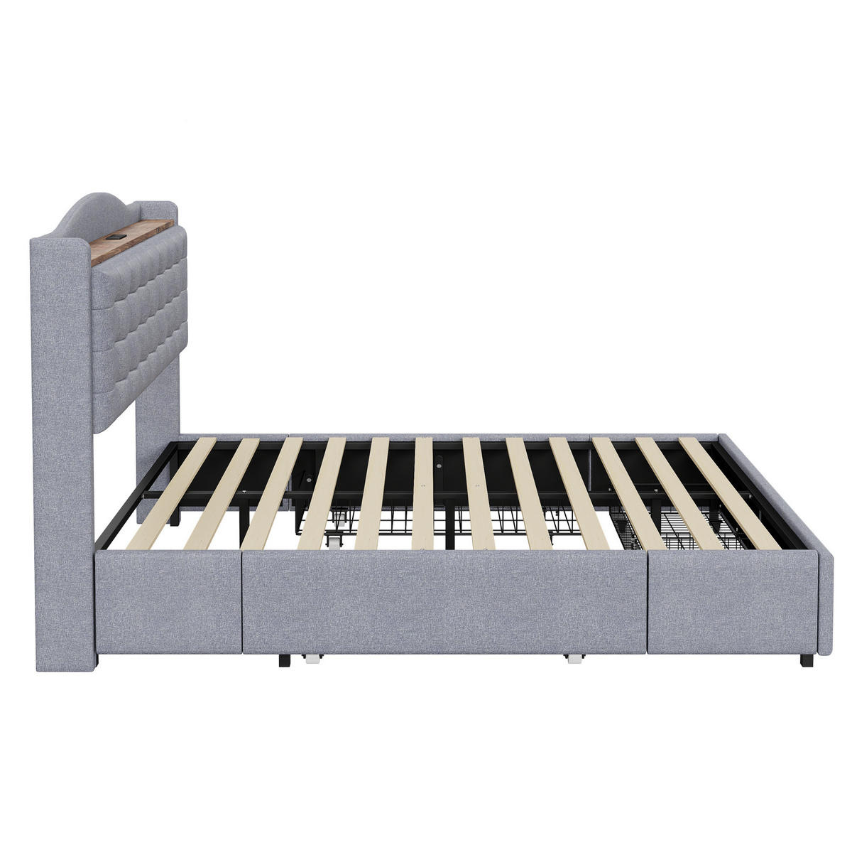 POLSTERBETT 160/200 cm mit 4 Schubladen und USB-Anschluss in Grau - Grau, Textil (160/200cm) - BEAOK