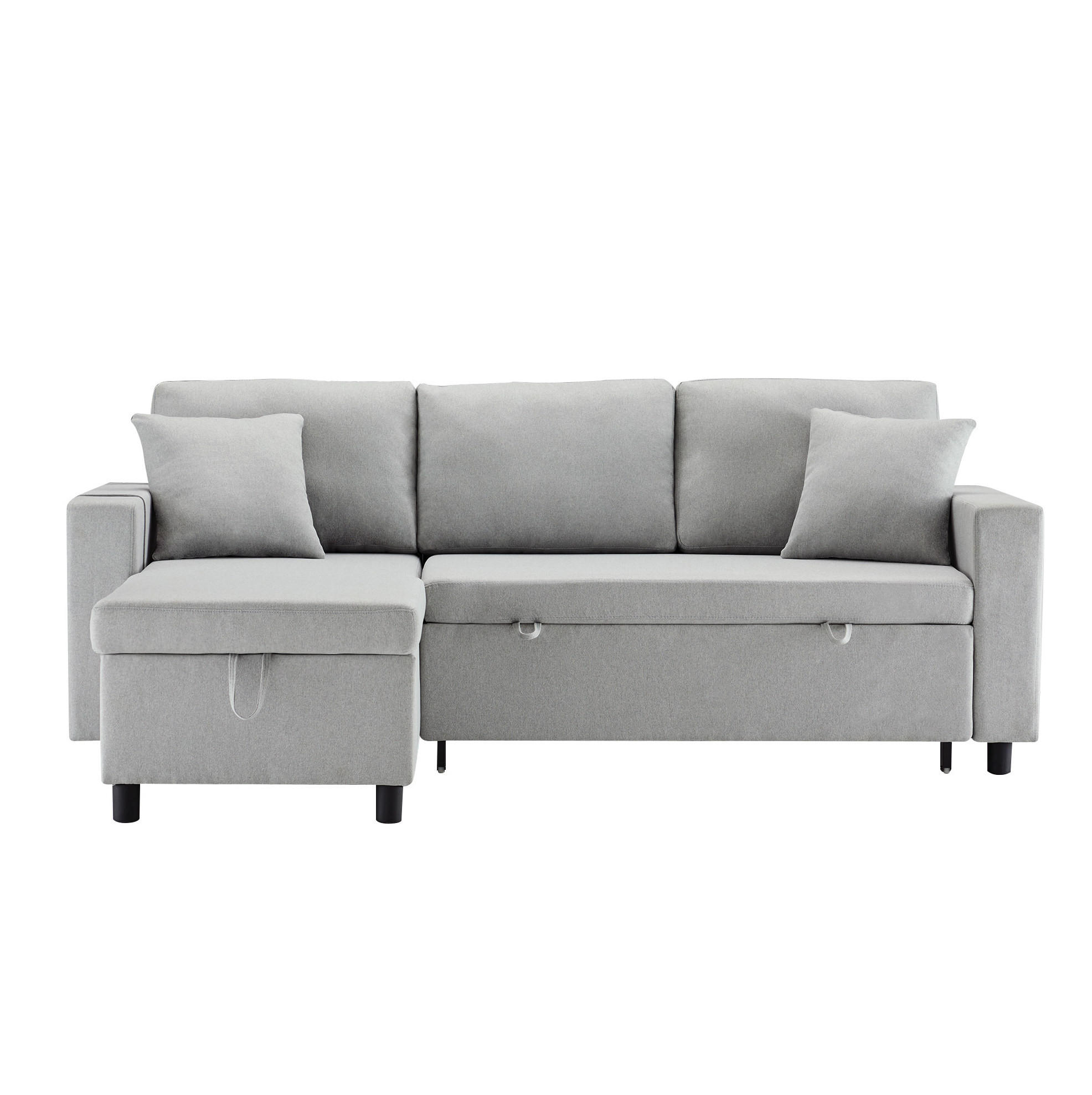 ECKSOFA L-Form mit Chaiselongue & Stauraum grau Leinen 219,5/142,5/83 cm - Grau, Textil (219.5/142.5cm) - OKWISH