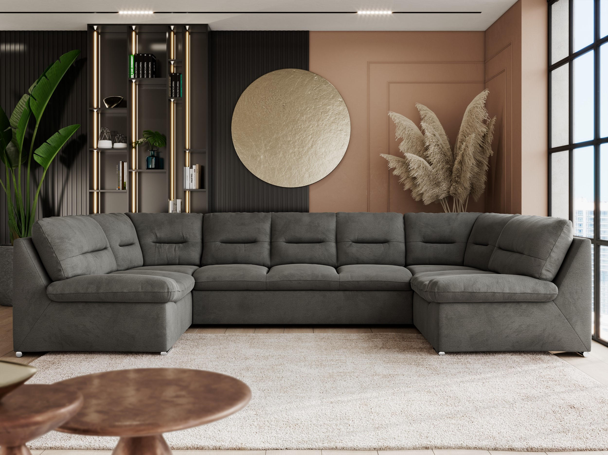 WOHNLANDSCHAFT COMODO U Dunkelgrau Velvet - Dunkelgrau/Silberfarben, Textil/Metall (340/93/206cm) - MKS
